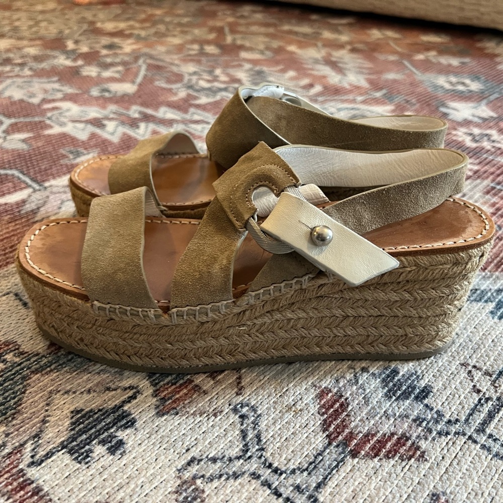 rag & bone Tan and White Suede Espadrille Platform Sandals